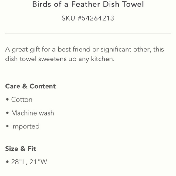Anthropologie "Birds of a Feather" dish towel - Picture 4 of 4